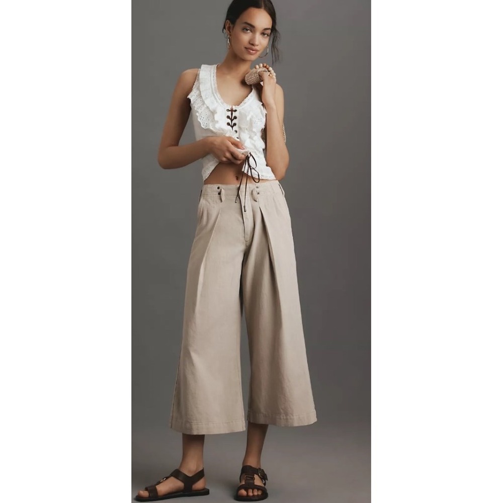 Pilcro Linen-Blend Crop Wide-Leg Chino Pants Size 25